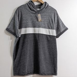 Men's Black Color Block Pullover Hoodie, Short Sleeve, Size Large, New With Tag